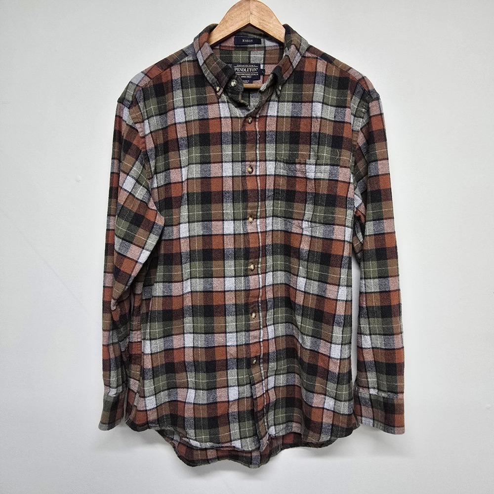 Pendleton Mason Flannel Shirt Mens L Multi Plaid Cotton Button Down Outdoor Prep